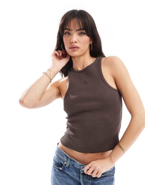 4th & Reckless ribbed logo tank top in brown - view 1