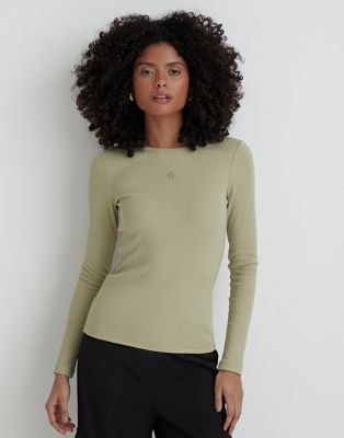 4th & Reckless ribbed logo top in sage