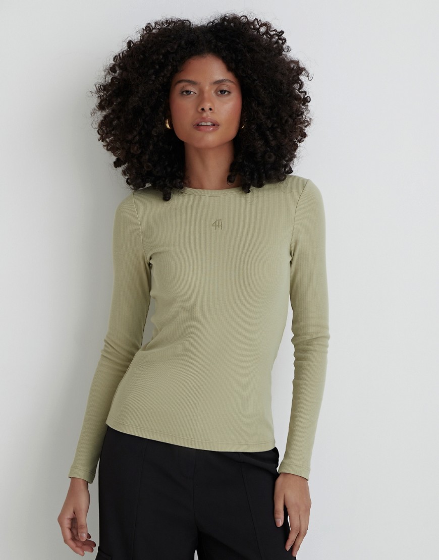 4th & Reckless Ribbed Logo Top In Sage-green