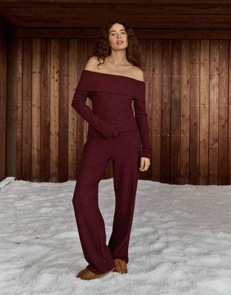 4th & Reckless ribbed relaxed trouser co-ord in cherry