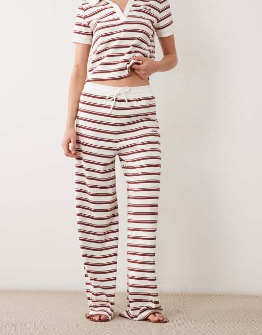 4th & Reckless ribbed wide leg trouser co-ord with drawstring waist in cream & rust stripe, 5 of 5