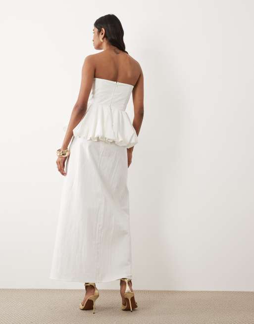 4th & Reckless - Robe bandeau longue en coton avec taille à basque - Blanc, 2 de 4