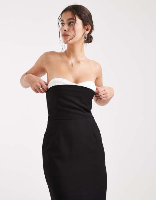 4th & Reckless - Robe bandeau longue et ajustée av détail corset contrastant sur le buste - Noir, 3 de 4