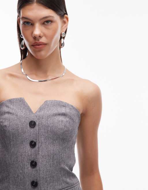 4th & Reckless - Robe bandeau moyenne ajustée avec poches et boutons à l'avant - Gris, 3 de 4