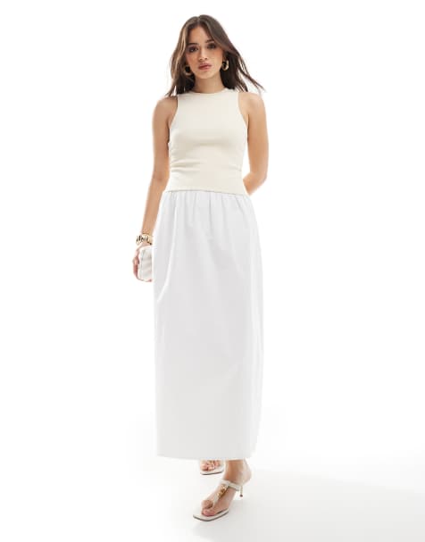 4th & Reckless - Robe longue coupe nageur à haut contrastant et taille basse - Beige et blanc - view 1