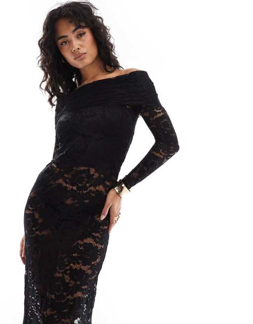 4th Reckless Robe longue en dentelle à manches longues avec