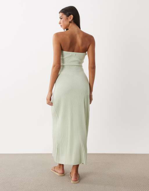 4th & Reckless robe longue en maille bandeau à taille basse et ourlet plissé, sauge, 4 de 4