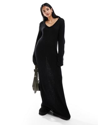 4th & Reckless boucle knit v neck knitted maxi dress in black - ASOS Price Checker