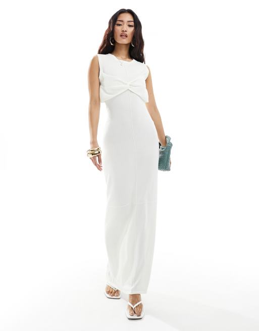 4th & Reckless - Robe longue en maille fine avec buste torsadé et couture visible sur le devant - Blanc