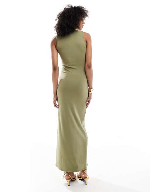 4th & Reckless - Robe longue et sans manches avec ceinture à détail métallique doré - Kaki, 4 de 4