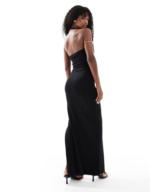 4th & Reckless - Robe longue fendue sur le côté à encolure américaine et dos ouvert - Noir, 2 de 4