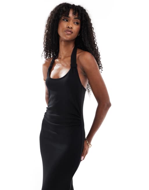 4th & Reckless - Robe longue fendue sur le côté à encolure américaine et dos ouvert - Noir, 4 de 4