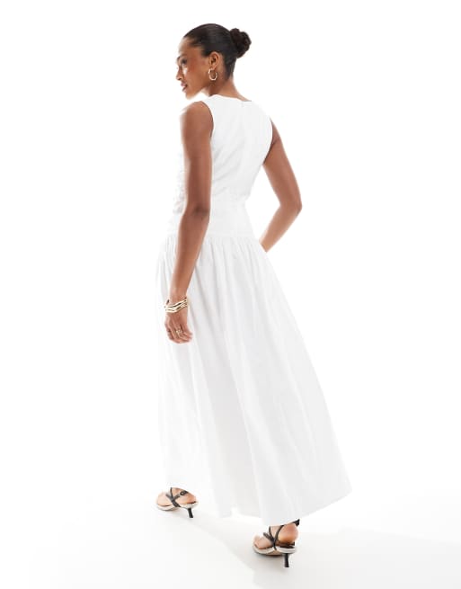 4th & Reckless ruched poplin sleeveless drop waist maxi dress in white |  ASOS