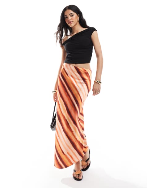 4th & Reckless - Satijnen maxi rok in roestbruin ombre - view 1