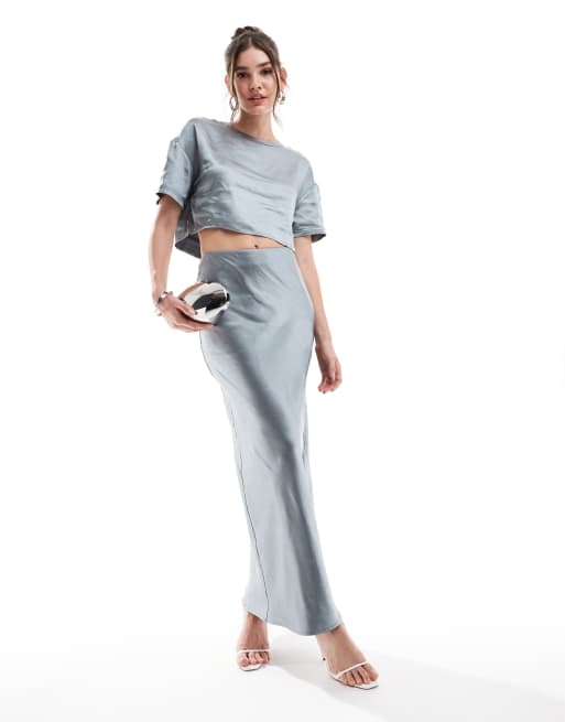 4th & Reckless - Satijnen maxi rok in staalgrijs, deel van co-ord set