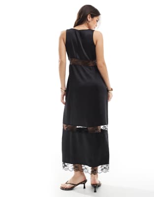 4th & Reckless Satin And Lace Sheer Insert Maxi Dress In Black