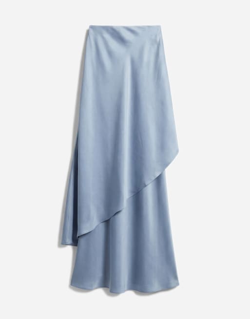 4th & Reckless satin bandeau asymmetric drape layered maxi dress in light blue, 5 of 11