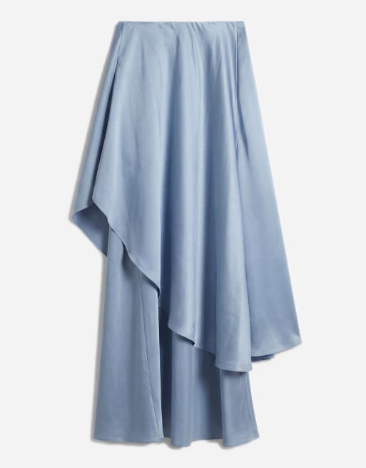 4th & Reckless satin bandeau asymmetric drape layered maxi dress in light blue, 6 of 11