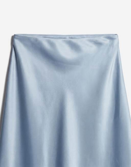 4th & Reckless satin bandeau asymmetric drape layered maxi dress in light blue, 7 of 11