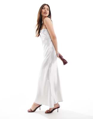 satin bandeau fishtail maxi dress in silver