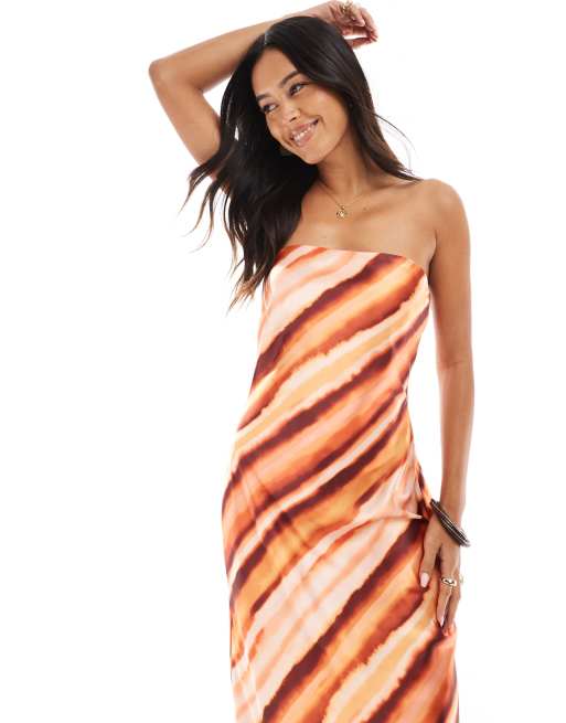 4th & Reckless satin bandeau maxi dress in rust ombre stripe, 2 of 4