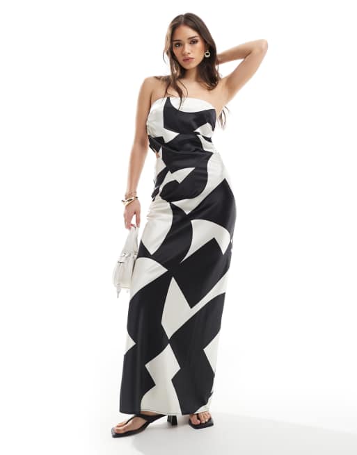 4th & Reckless satin bandeau scarf top in monochrome print - part of a set, 4 of 4