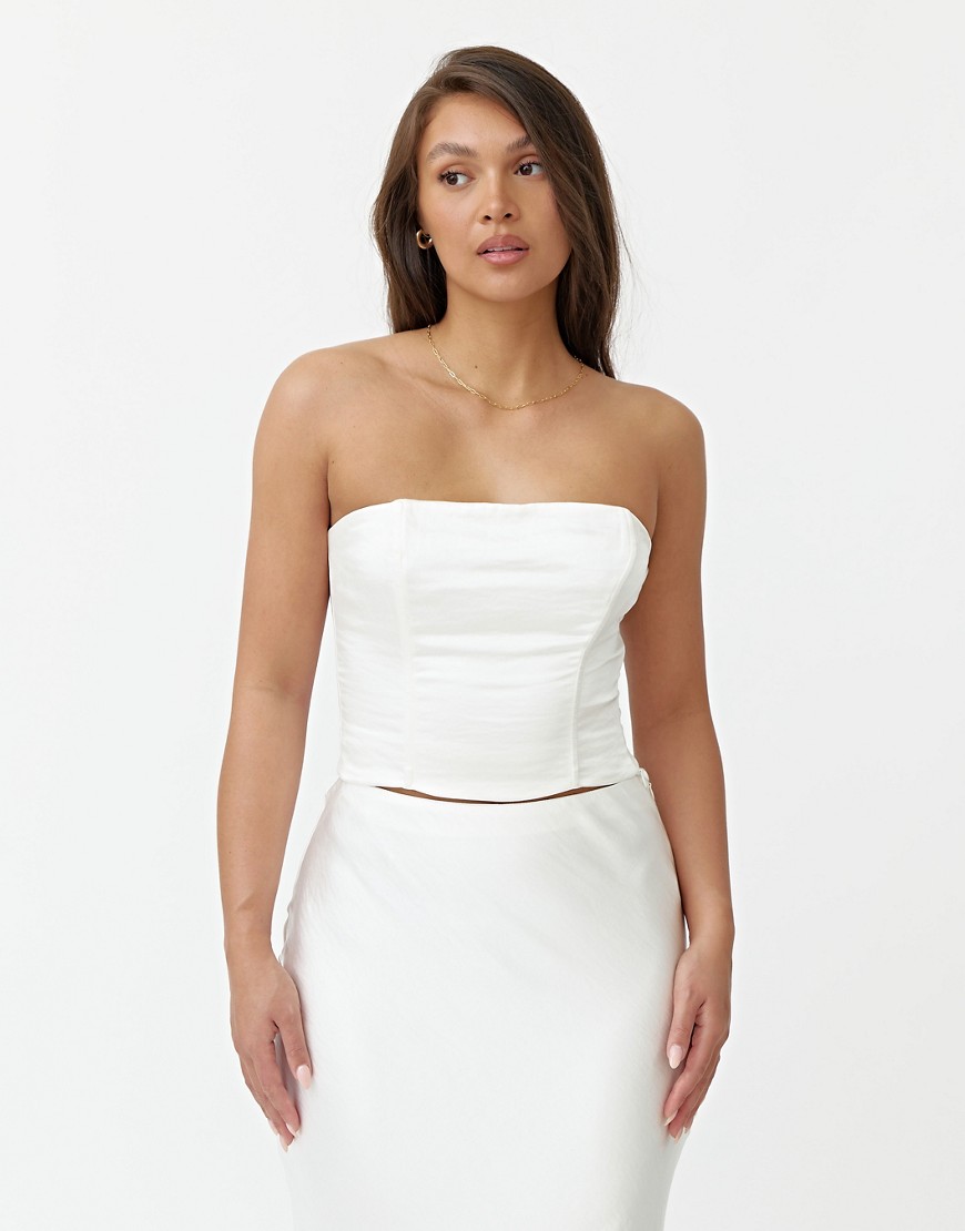 4th & Reckless satin bandeau top co-ord in white
