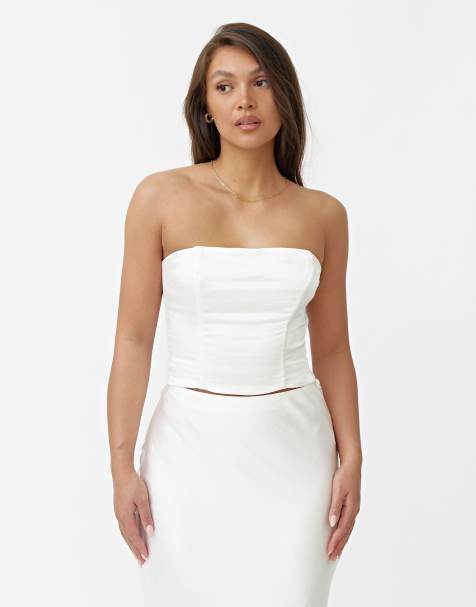 4th & Reckless satin bandeau top in white (part of a set) - view 1
