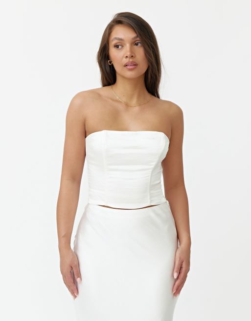 4th & Reckless satin bandeau top in white - part of a set