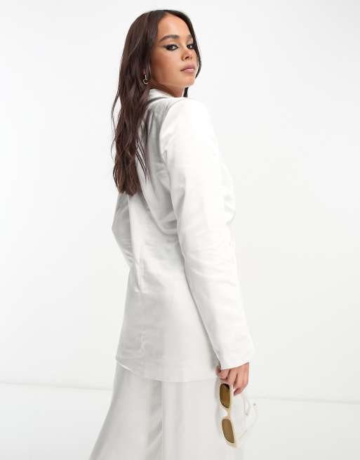 4th & Reckless – Satin-Blazer in Weiß mit Bindedetail, Kombiteil, 2 von 4