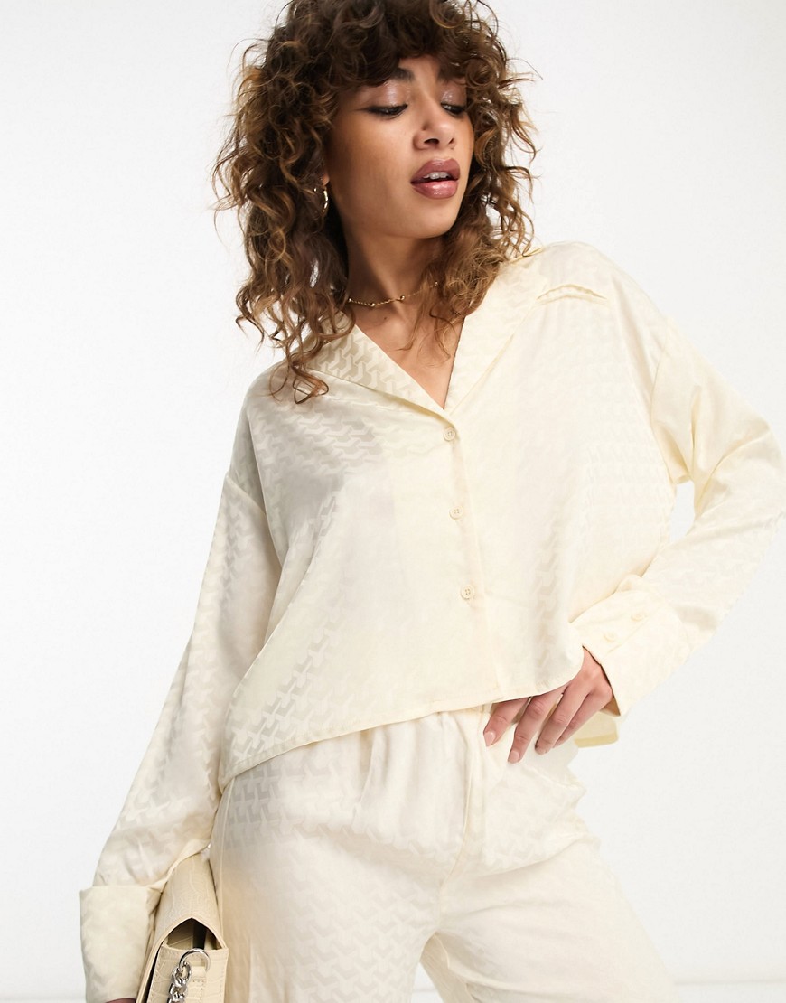4th & Reckless satin boxy shirt co-ord in cream jacquard-White