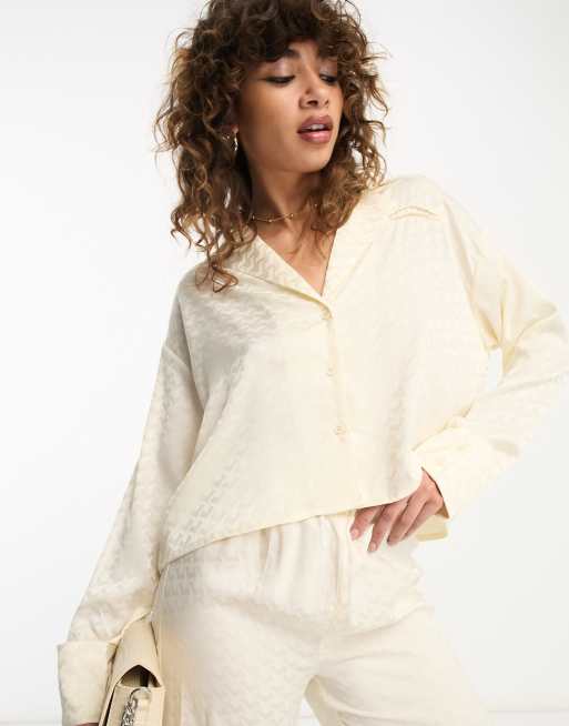 4th & Reckless satin boxy shirt in cream jacquard (part of a set)