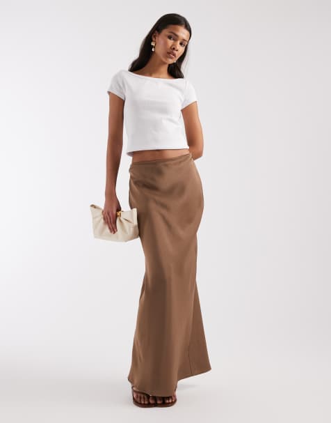 4th & Reckless satin column maxi skirt in mocha - view 1