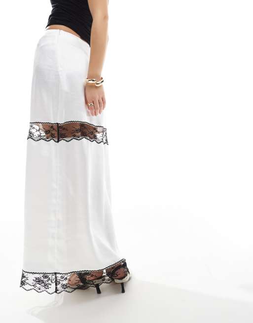 4th & Reckless satin contrast lace sheer insert maxi skirt in mono