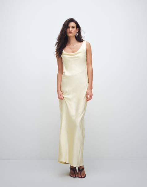 4th & Reckless satin cowl neck lace back maxi dress in lemon - view 1