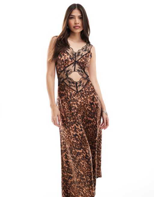 Layered Leopard Overlay Maxi & Black high quality Lace Dress Size 4