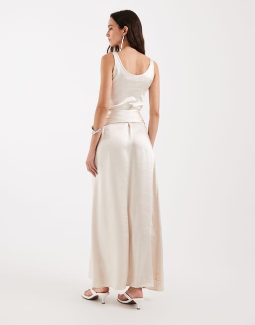 4th & Reckless satin drape waist detail scoop neck maxi dress in cream, 4 of 4