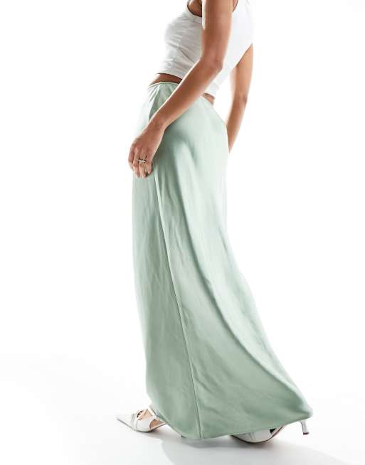 4th & Reckless satin drawstring waist maxi skirt in sage