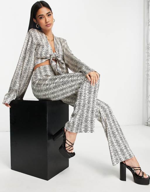 4th & Reckless satin flared beach pant in zebra print - part of a set