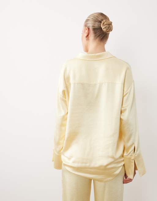 4th & Reckless – Satin-Hemdbluse in Zitronengelb mit breiten Manschetten und Brusttasche, Kombiteil, 4 von 4