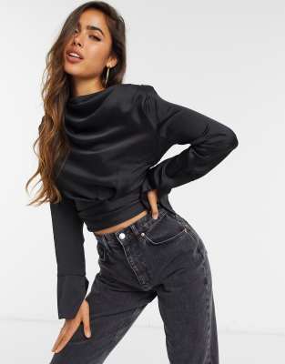 black satin high neck blouse