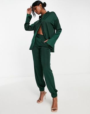 4th & Reckless satin joggers co-ord in forest green