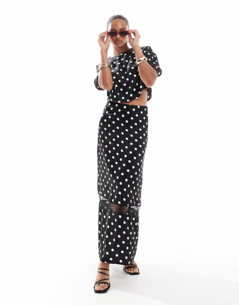 4th & Reckless satin lace insert maxi skirt in black polka dot - part of a set - view 1