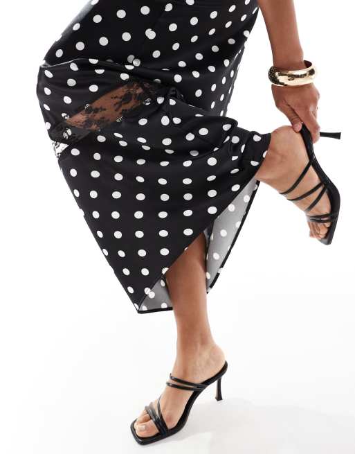 4th & Reckless satin lace insert maxi skirt in black polka dot - part of a set
