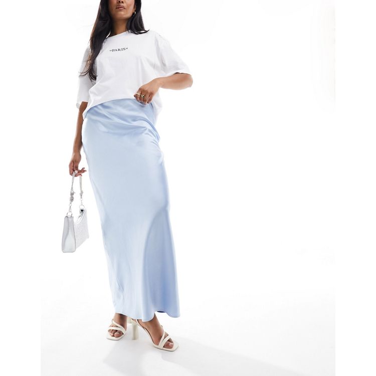 4th & Reckless satin maxi skirt in baby blue | ASOS