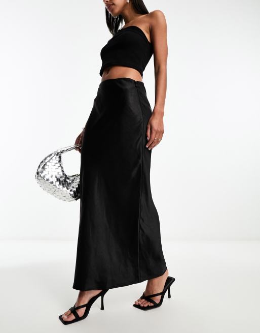 4th Reckless satin maxi skirt in black