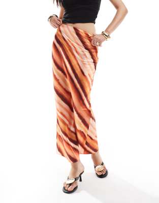 4th & Reckless Satin Maxi Skirt In Multi