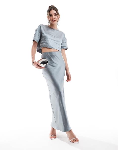 4th & Reckless satin maxi skirt in steel grey (part of a set) - view 1