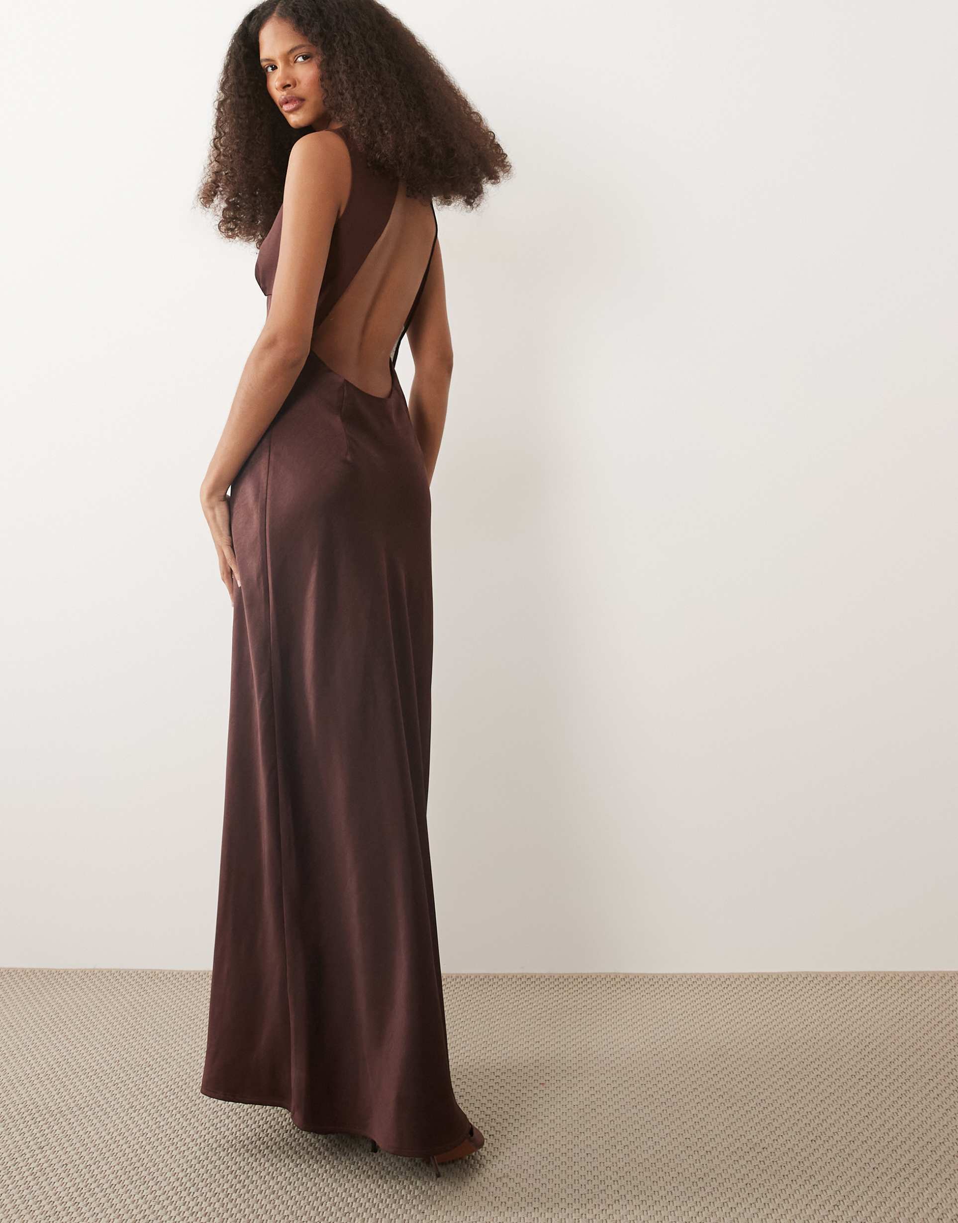 4th & reckless satin mesh open back detail maxi dress in oxblood