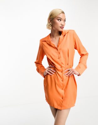 4th & Reckless satin mini shirt dress in orange dogtooth